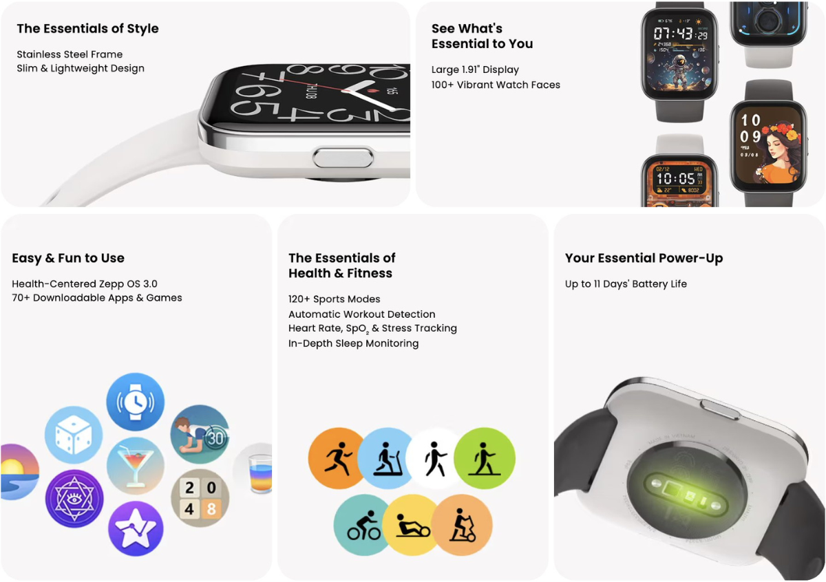 Amazfit BIP 5 Unity smartwatch Specifications: 